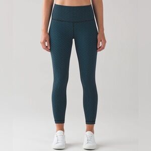 Lululemon Women's High Times Pant Leggings Luxtreme Jacquard Black Teal Size 6